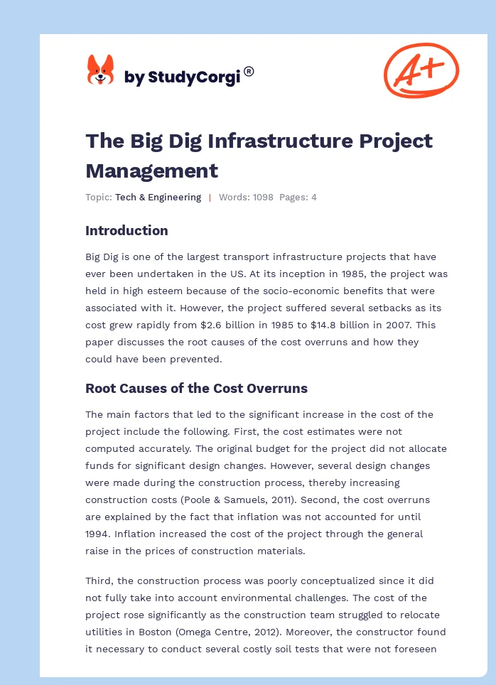 The Big Dig Infrastructure Project Management. Page 1