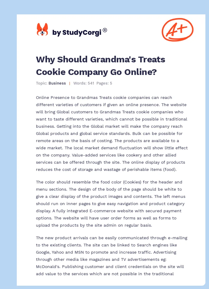 Why Should Grandma's Treats Cookie Company Go Online?. Page 1