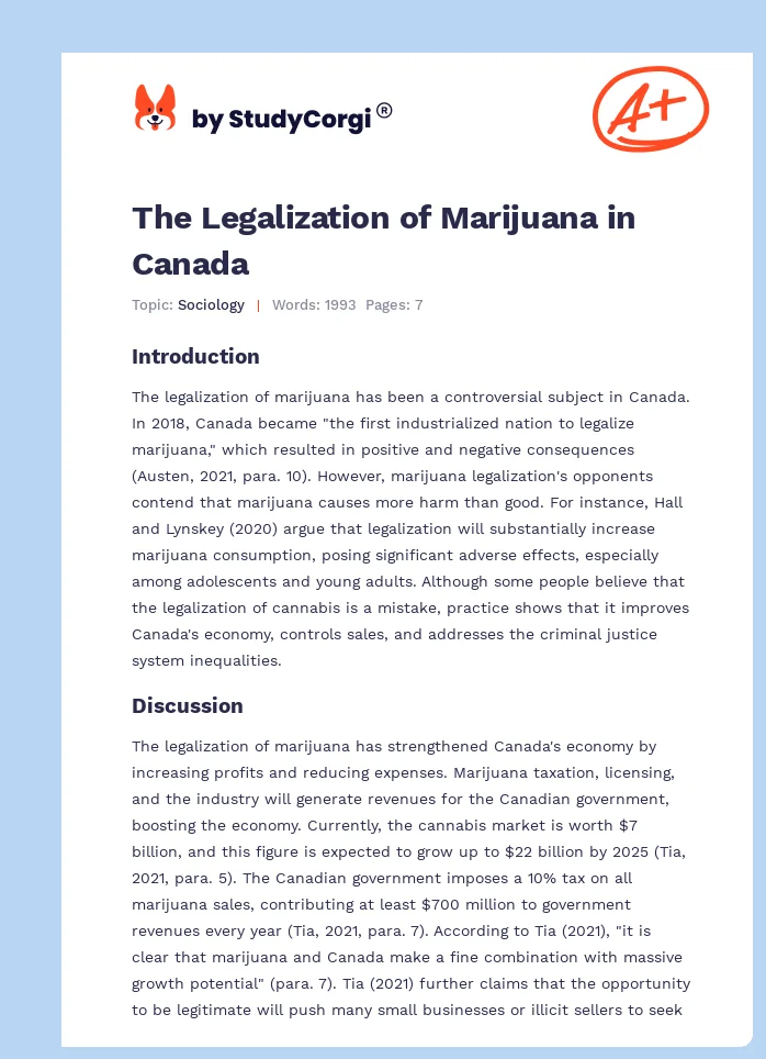 The Legalization of Marijuana in Canada. Page 1