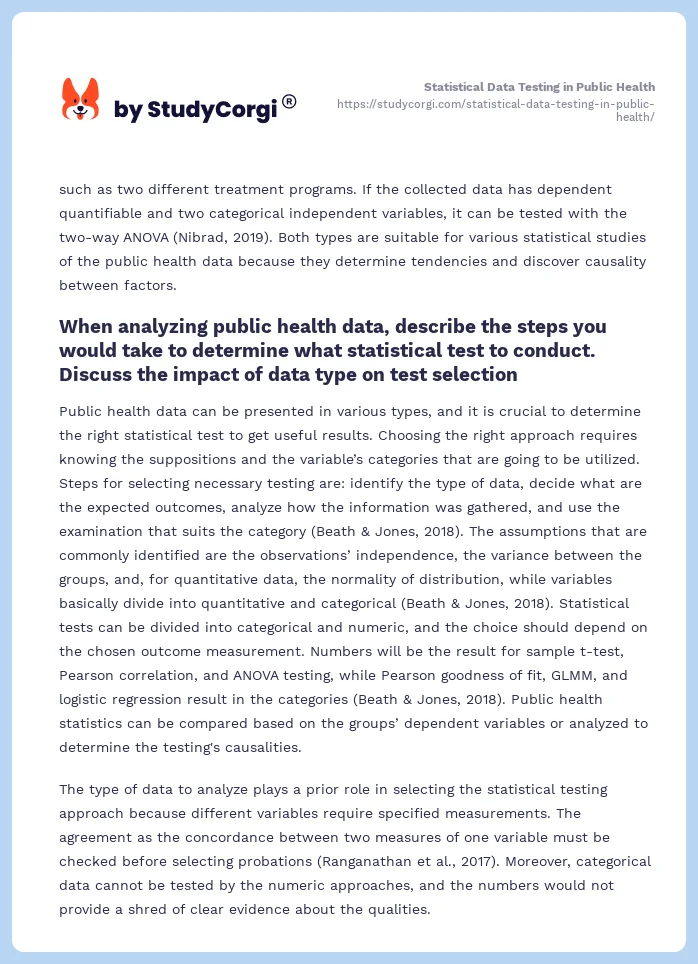 Statistical Data Testing in Public Health. Page 2