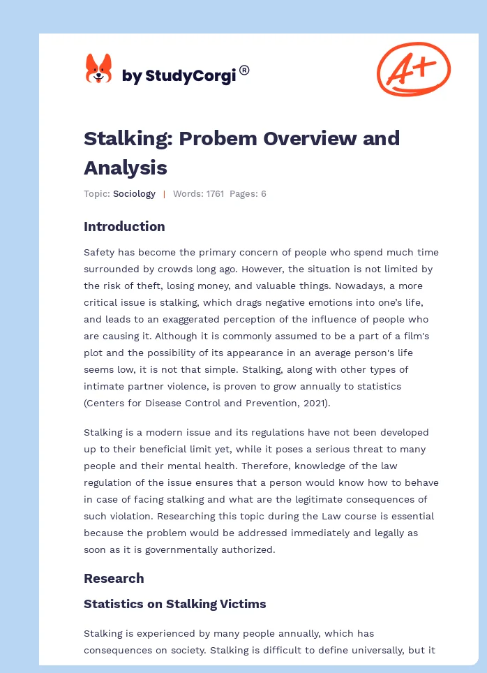 Stalking: Probem Overview and Analysis. Page 1