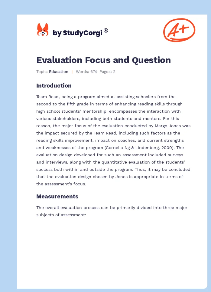 Evaluation Focus and Question. Page 1