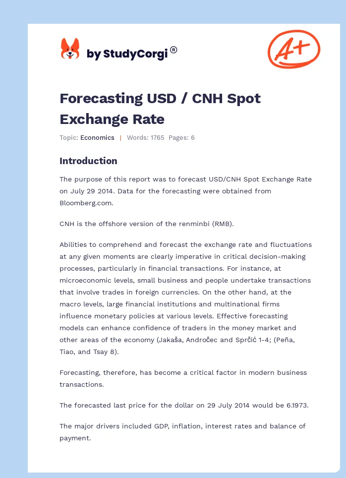 Forecasting USD / CNH Spot Exchange Rate. Page 1