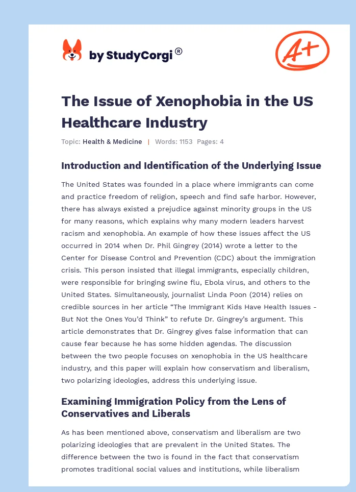 The Issue of Xenophobia in the US Healthcare Industry. Page 1