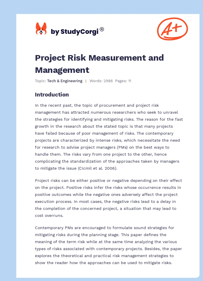 Project Risk Measurement and Management. Page 1