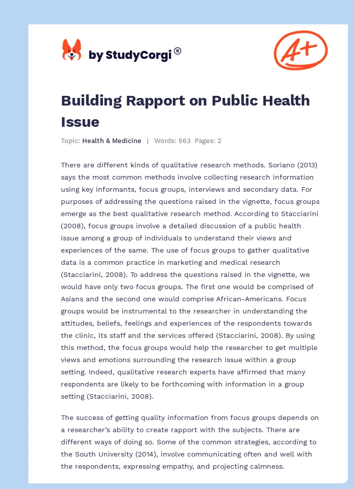 Building Rapport on Public Health Issue. Page 1