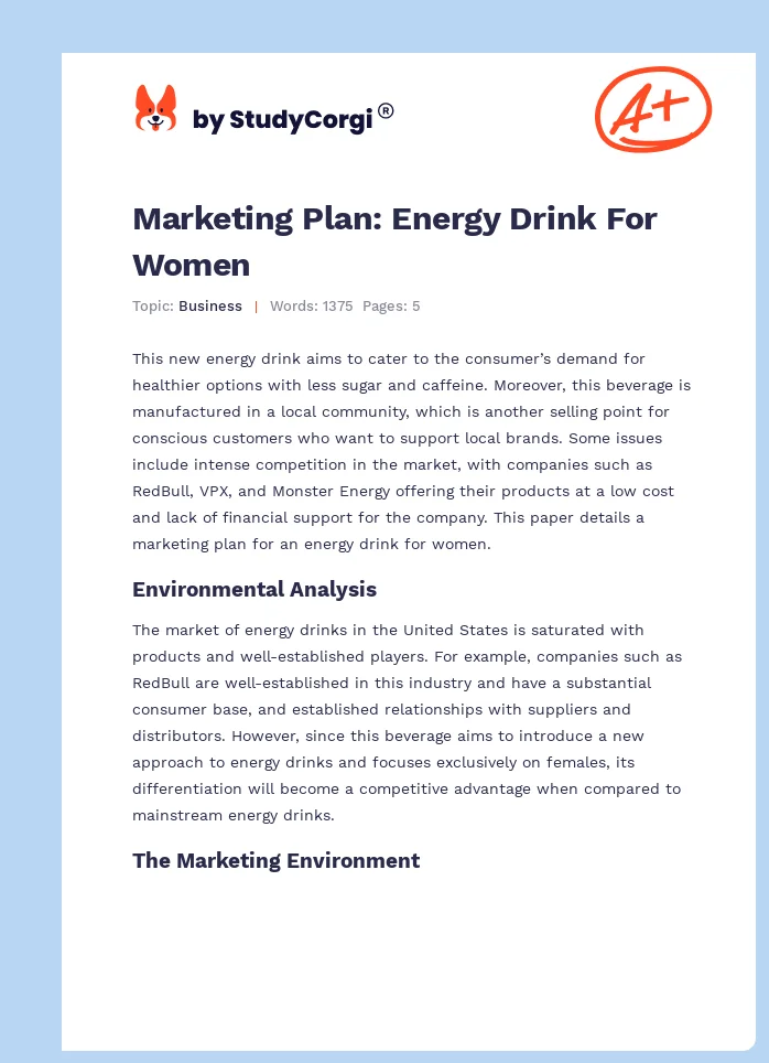 Marketing Plan: Energy Drink For Women. Page 1