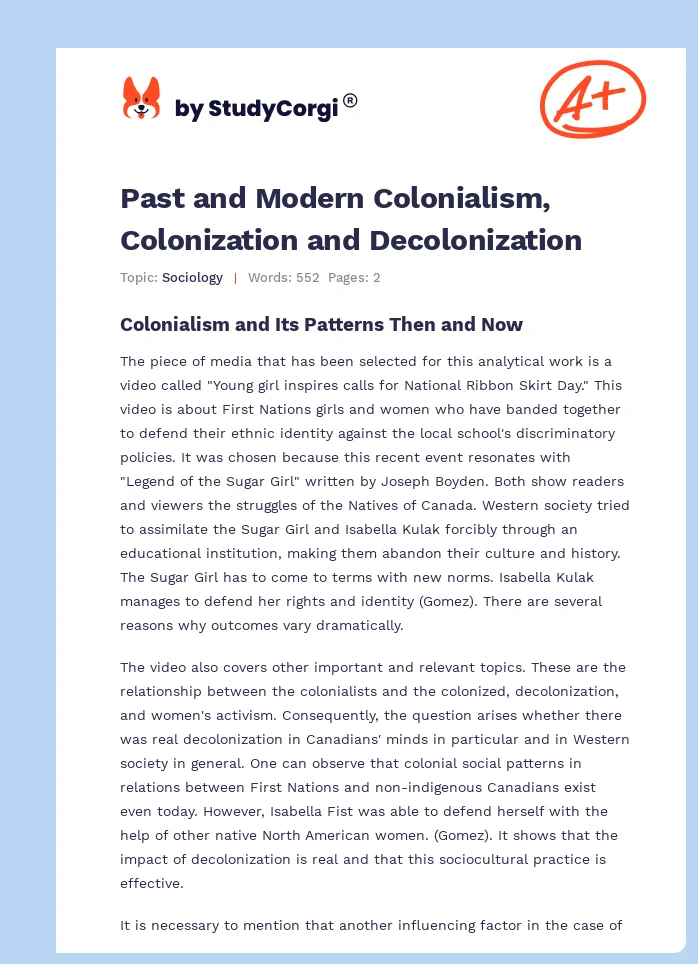 Past and Modern Colonialism, Colonization and Decolonization. Page 1