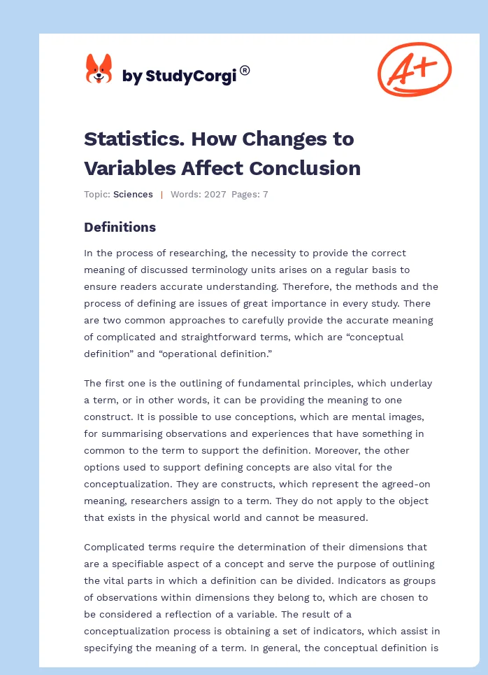 Statistics. How Changes to Variables Affect Conclusion. Page 1