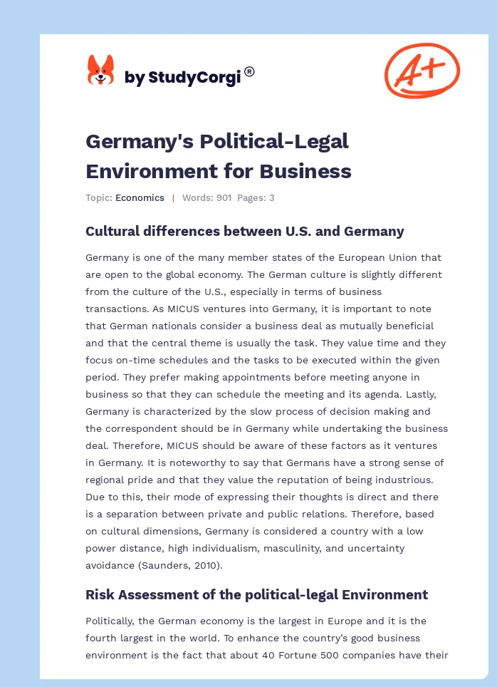 Germany's Political-Legal Environment for Business. Page 1