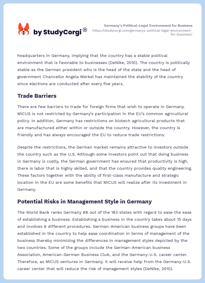 Germany's Political-Legal Environment for Business. Page 2