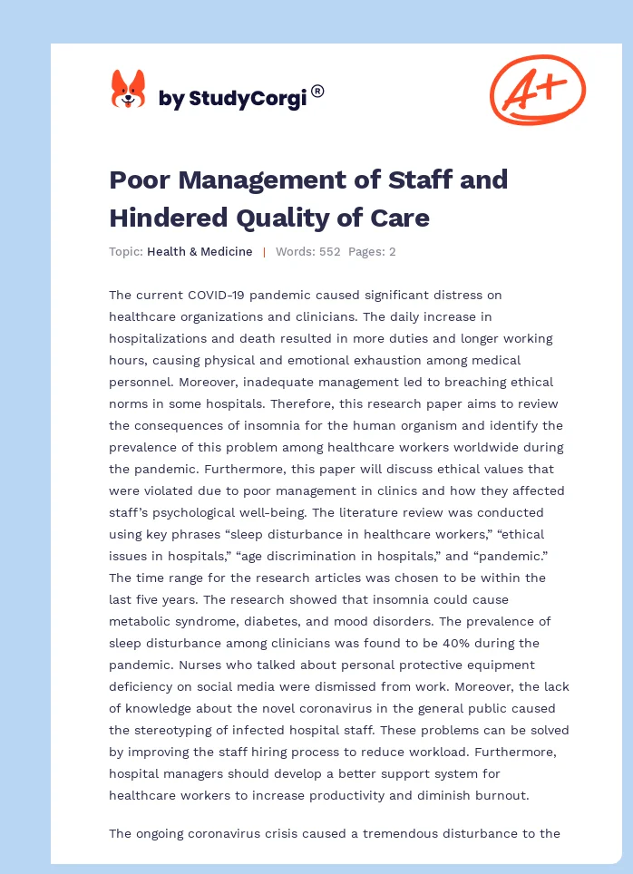 Poor Management of Staff and Hindered Quality of Care. Page 1