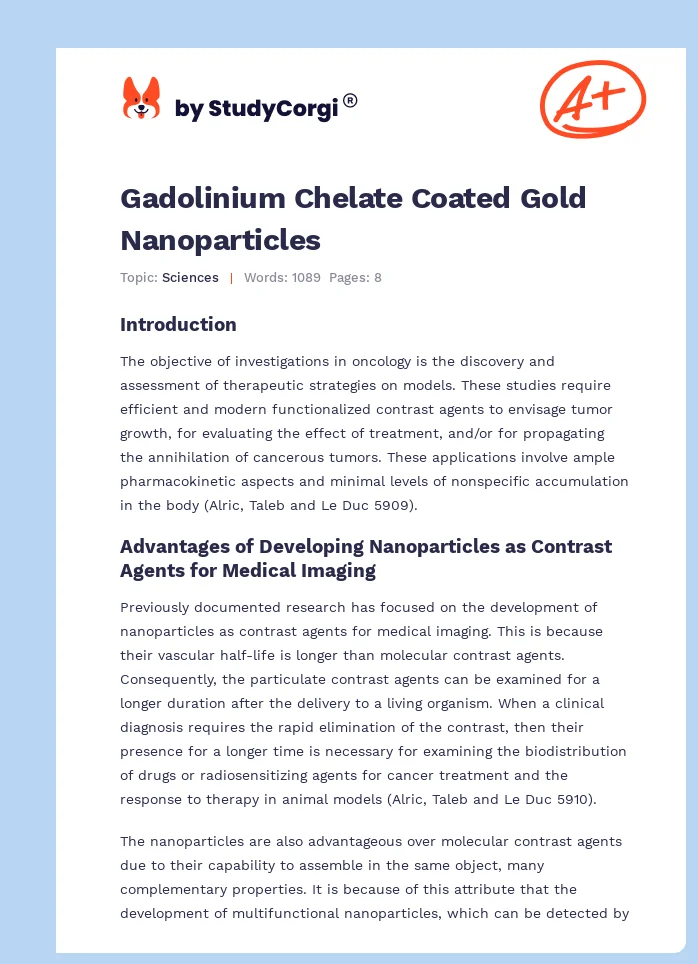 Gadolinium Chelate Coated Gold Nanoparticles. Page 1