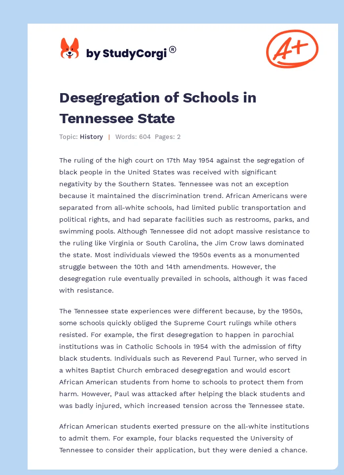 Desegregation of Schools in Tennessee State. Page 1