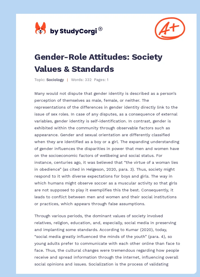 Gender-Role Attitudes: Society Values & Standards. Page 1