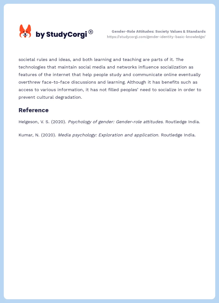 Gender-Role Attitudes: Society Values & Standards. Page 2