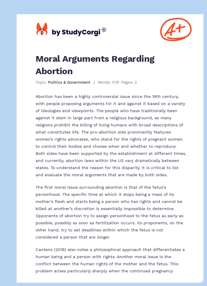 Moral Arguments Regarding Abortion. Page 1