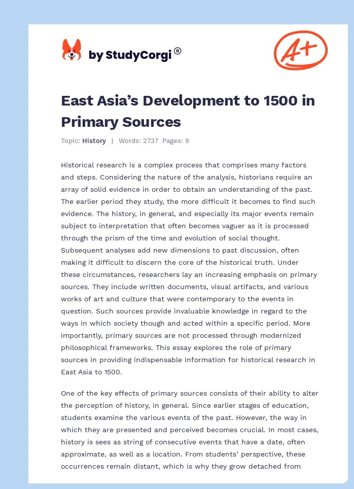 East Asia’s Development to 1500 in Primary Sources. Page 1