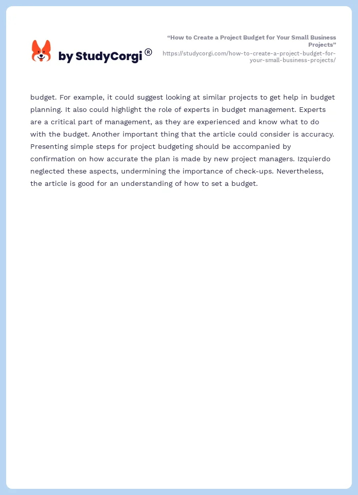 “How to Create a Project Budget for Your Small Business Projects”. Page 2