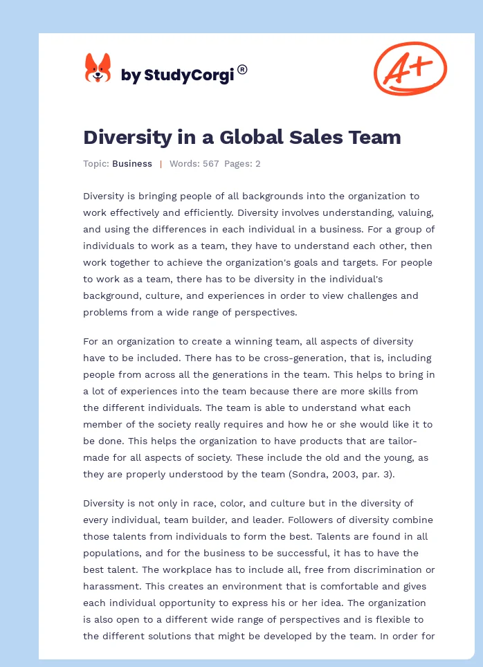 Diversity in a Global Sales Team. Page 1