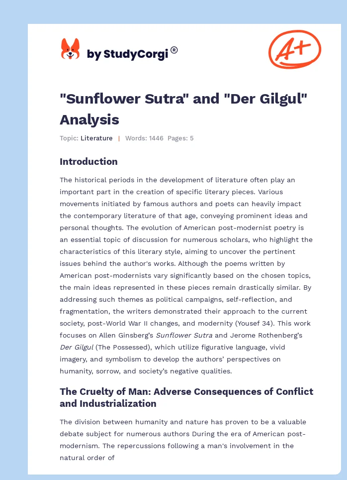 "Sunflower Sutra" and "Der Gilgul" Analysis. Page 1