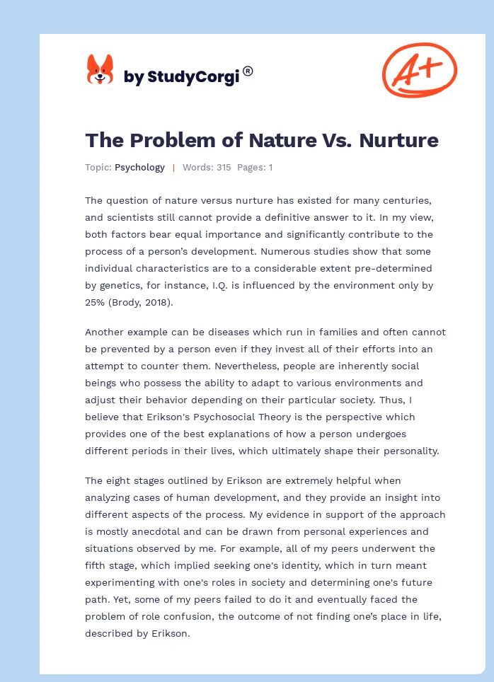 The Problem of Nature Vs. Nurture. Page 1