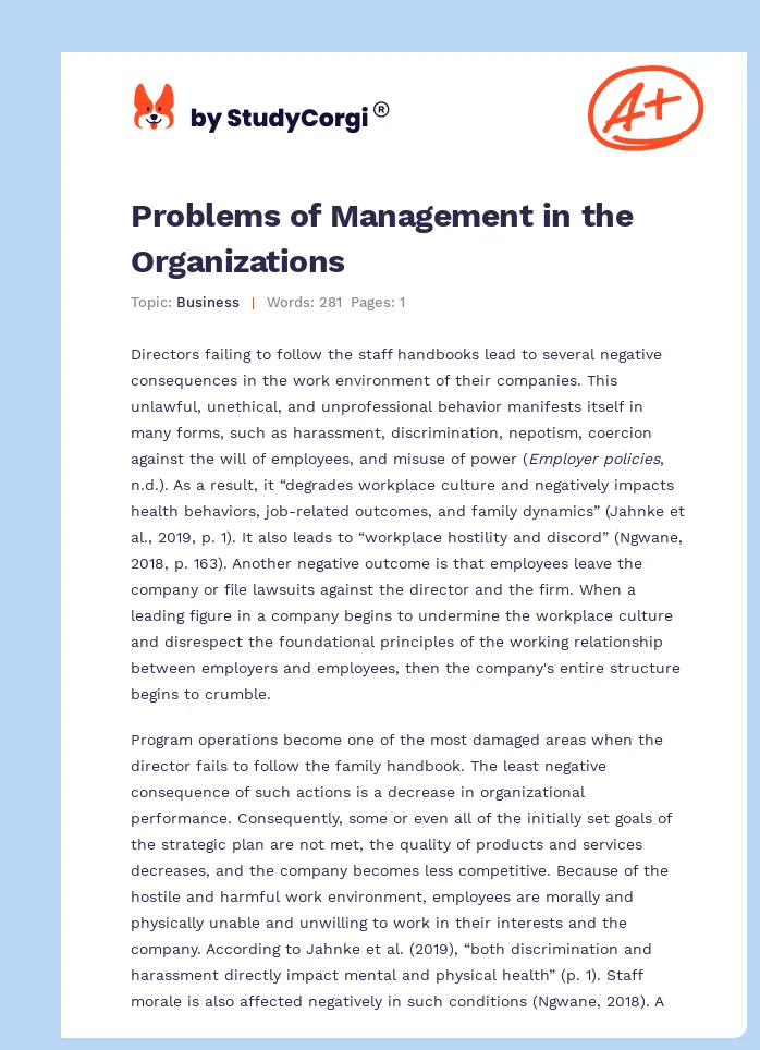 Problems of Management in the Organizations. Page 1
