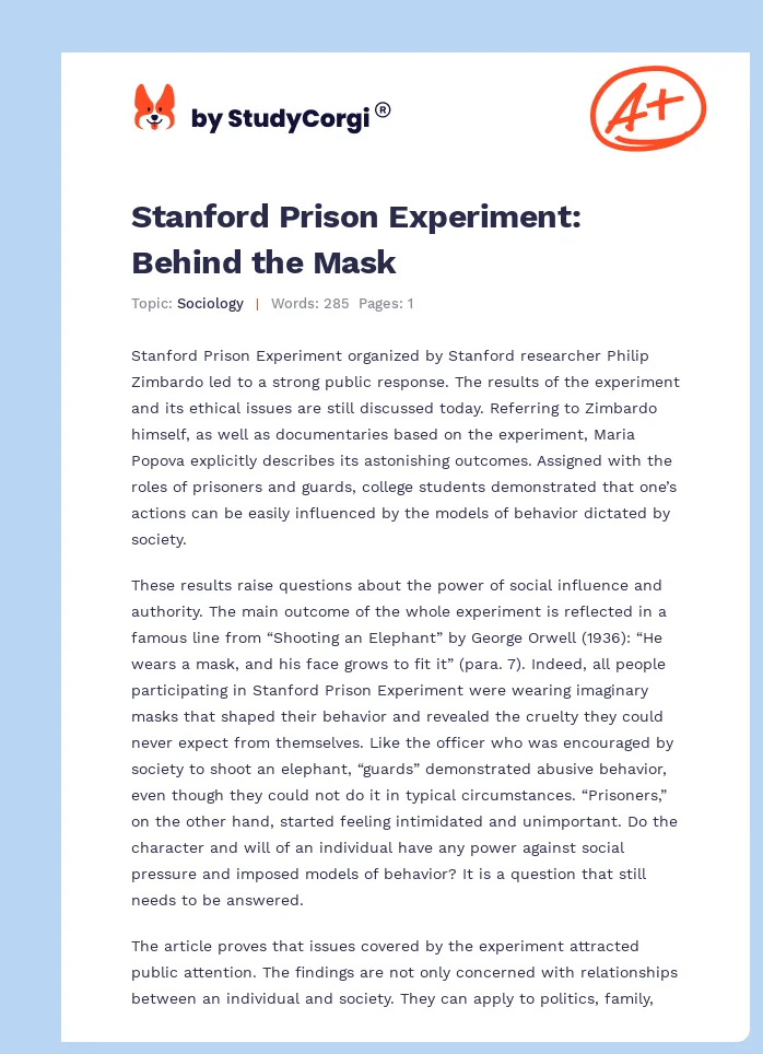 Stanford Prison Experiment: Behind the Mask. Page 1