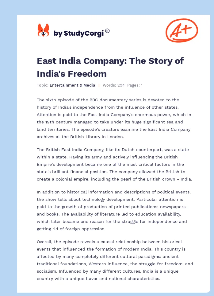 East India Company: The Story of India's Freedom. Page 1