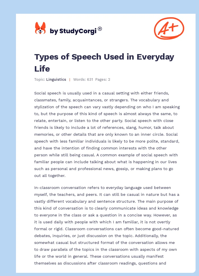 Types of Speech Used in Everyday Life. Page 1