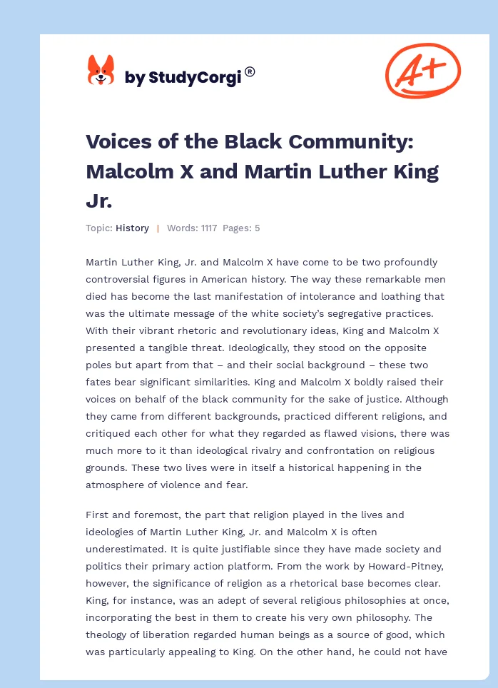 Voices of the Black Community: Malcolm X and Martin Luther King Jr.. Page 1