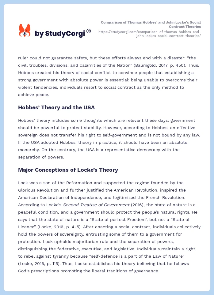 Comparison of Thomas Hobbes' and John Locke's Social Contract Theories. Page 2