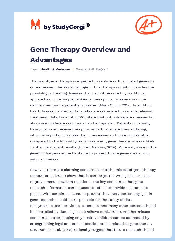 Gene Therapy Overview and Advantages. Page 1