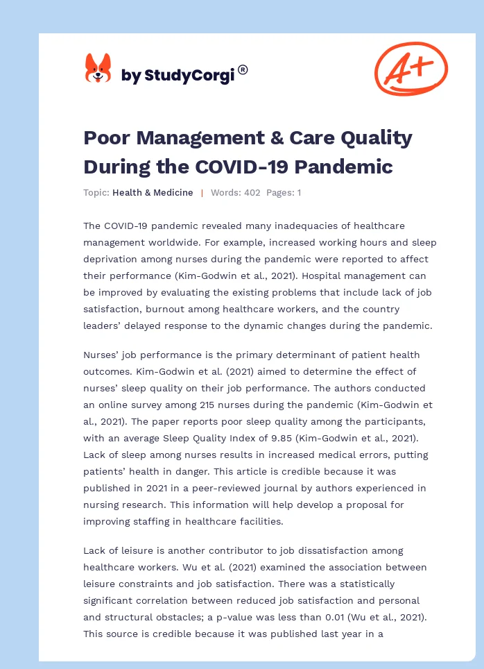 Poor Management & Care Quality During the COVID-19 Pandemic. Page 1
