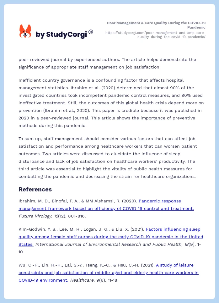 Poor Management & Care Quality During the COVID-19 Pandemic. Page 2