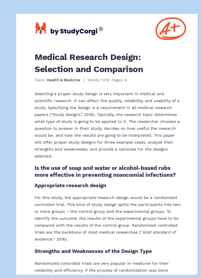 Medical Research Design: Selection and Comparison. Page 1