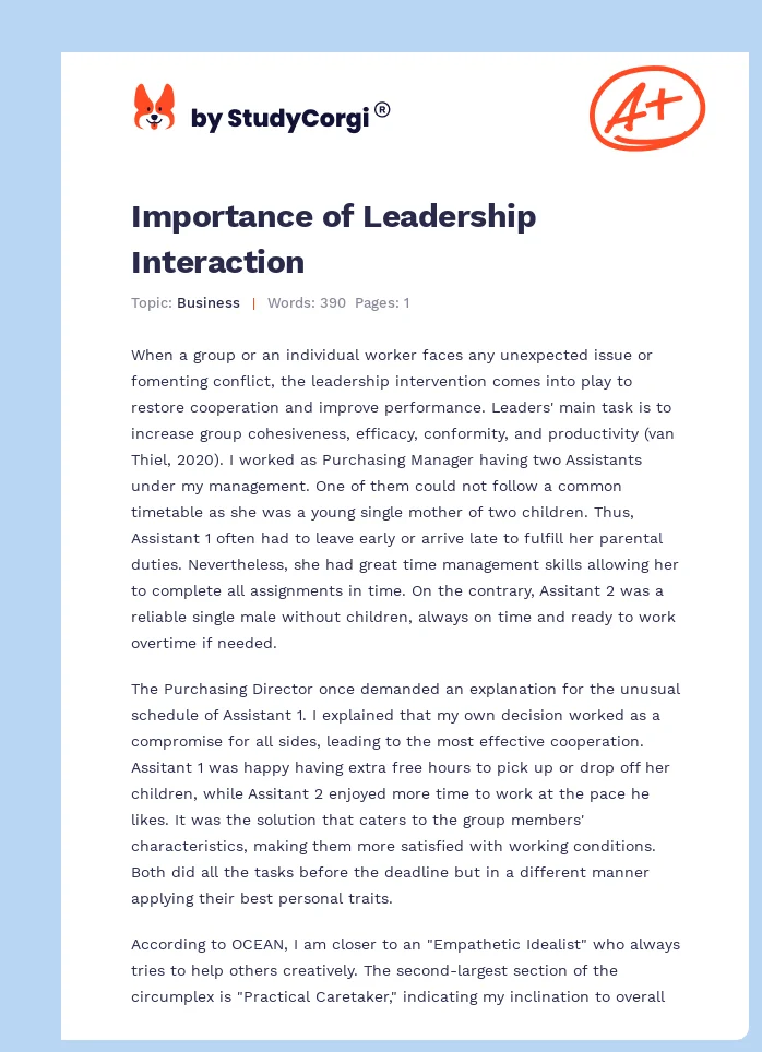 Importance of Leadership Interaction. Page 1