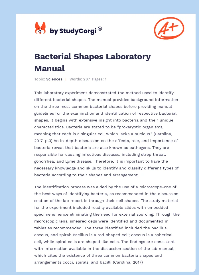 Bacterial Shapes Laboratory Manual. Page 1