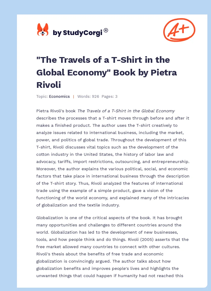 "The Travels of a T-Shirt in the Global Economy" Book by Pietra Rivoli. Page 1