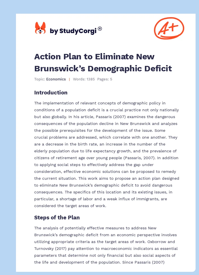 Action Plan to Eliminate New Brunswick’s Demographic Deficit. Page 1