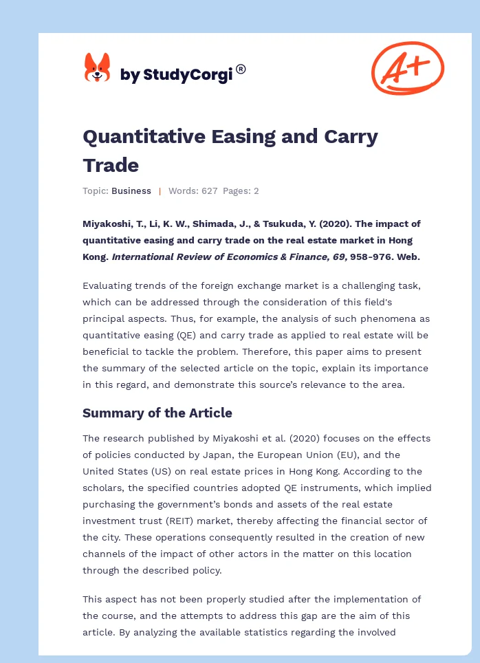 Quantitative Easing and Carry Trade. Page 1