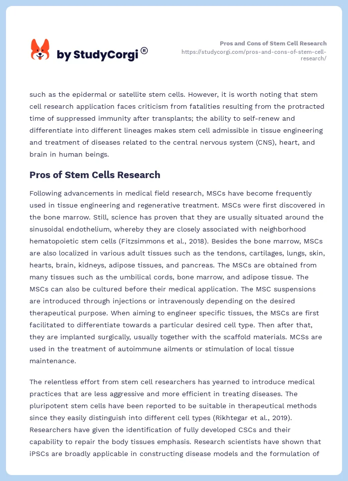 Pros and Cons of Stem Cell Research. Page 2