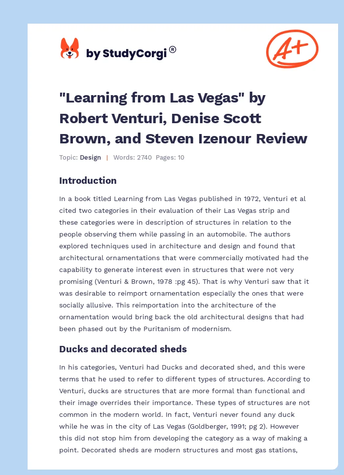 "Learning from Las Vegas" by Robert Venturi, Denise Scott Brown, and Steven Izenour Review. Page 1