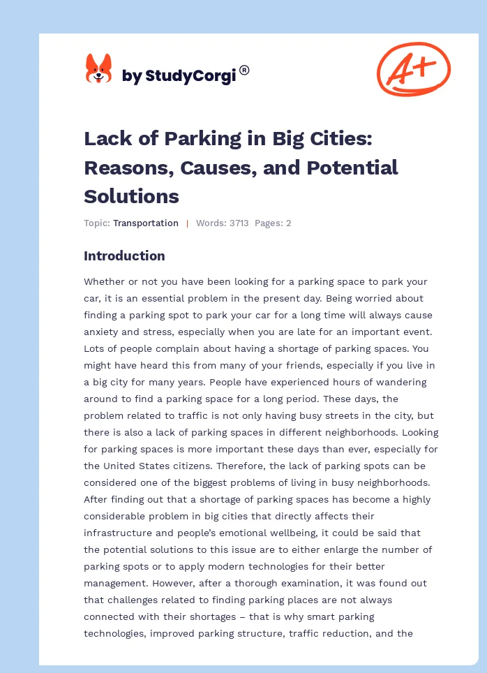 Lack of Parking in Big Cities: Reasons, Causes, and Potential Solutions. Page 1