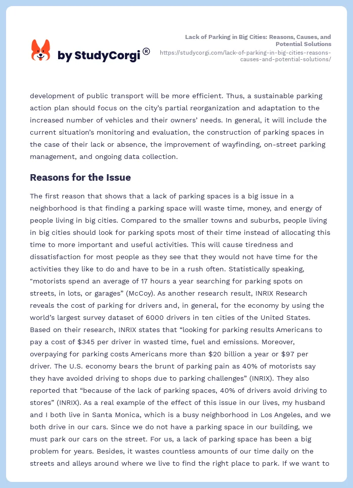 Lack of Parking in Big Cities: Reasons, Causes, and Potential Solutions. Page 2