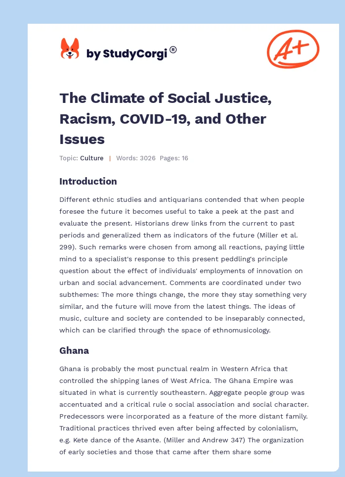 The Climate of Social Justice, Racism, COVID-19, and Other Issues. Page 1
