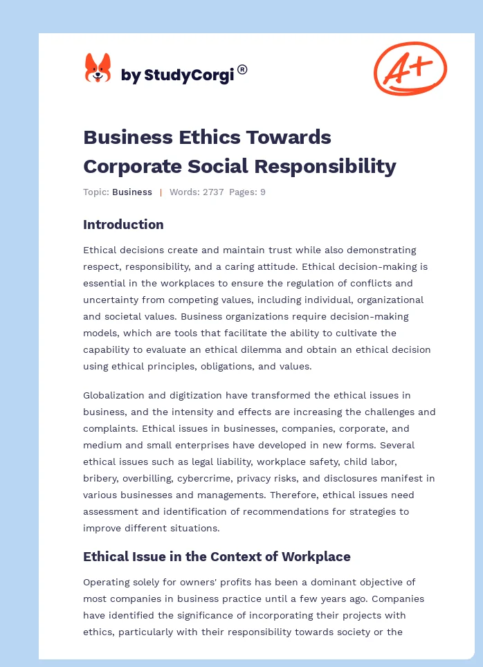 Business Ethics Towards Corporate Social Responsibility. Page 1