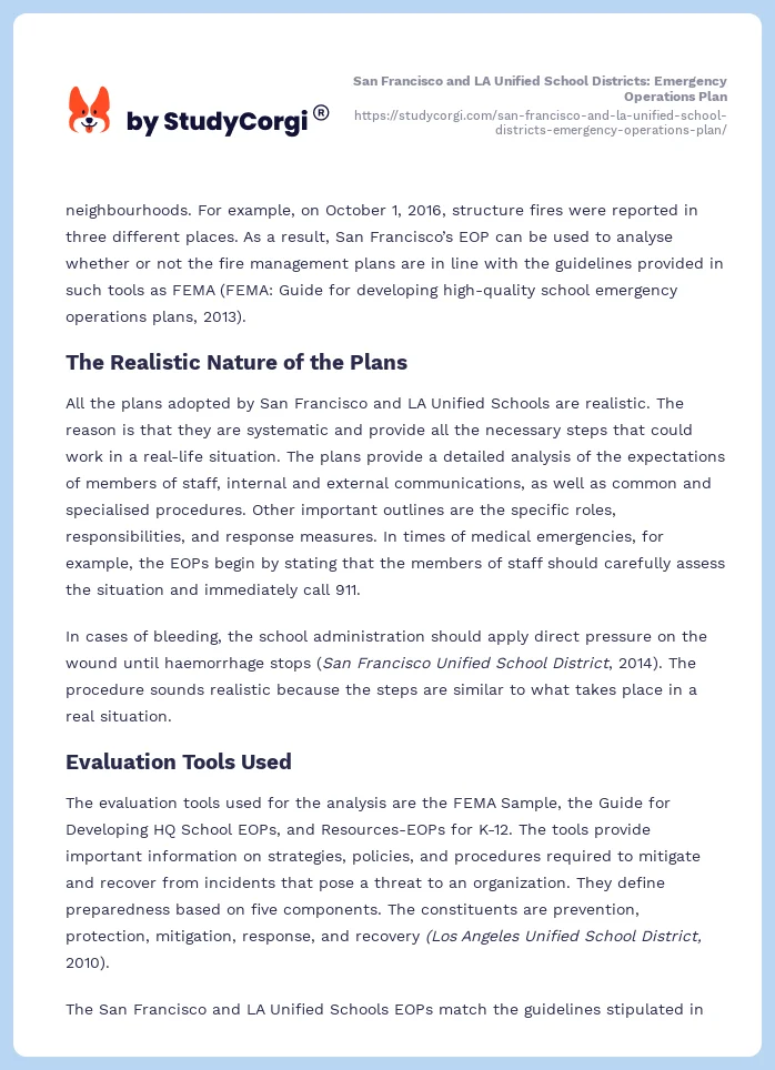 San Francisco and LA Unified School Districts: Emergency Operations Plan. Page 2