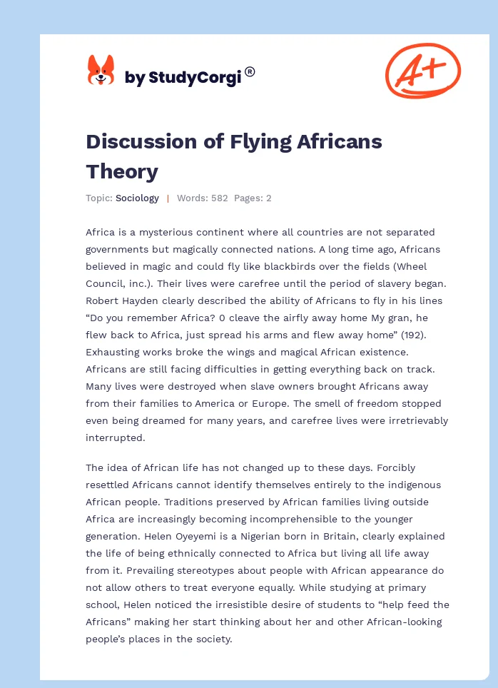 Discussion of Flying Africans Theory. Page 1