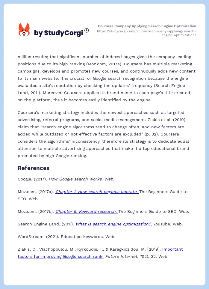 Coursera Company Applying Search Engine Optimization. Page 2